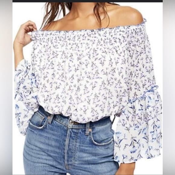 Free People Tops - free people - medium- off the shoulder bell sleeve - lined - sheer sleeve boho-